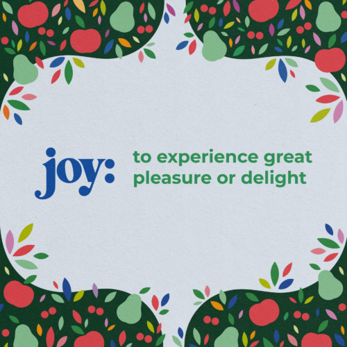Joy To Experience Great Pleasure Or Delight Graphic White Paper Texture, Colorful Leaf, Apple, And Pear Illustrations