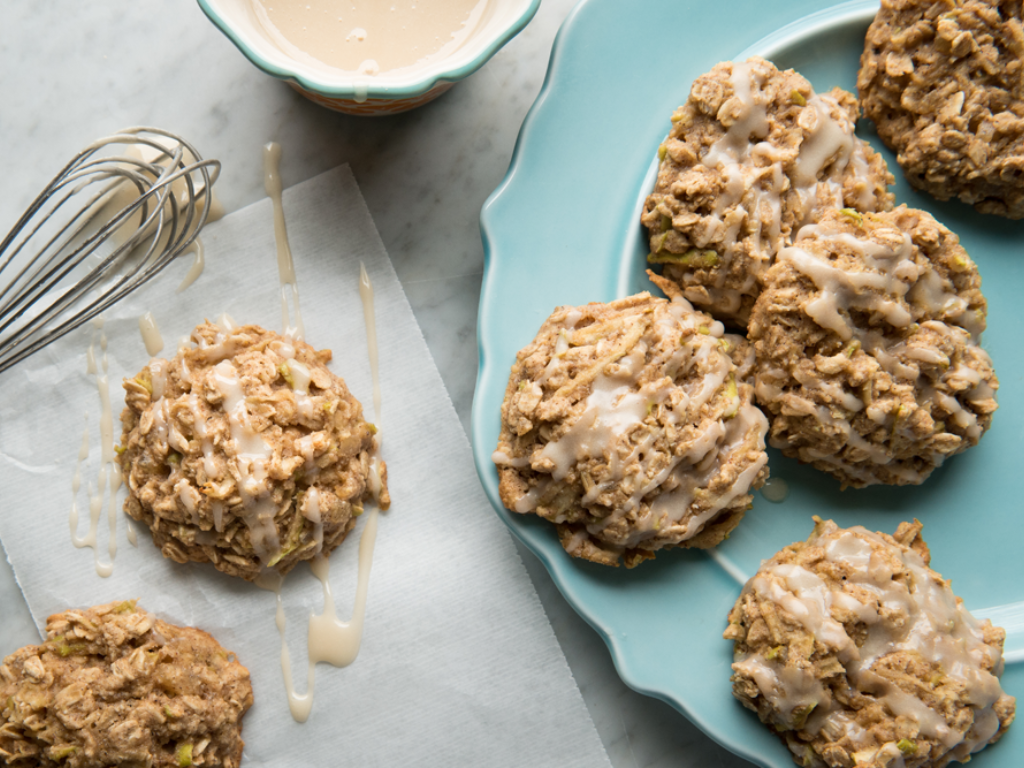 Apple Cookies on a Blue Plate and Parchment Paper