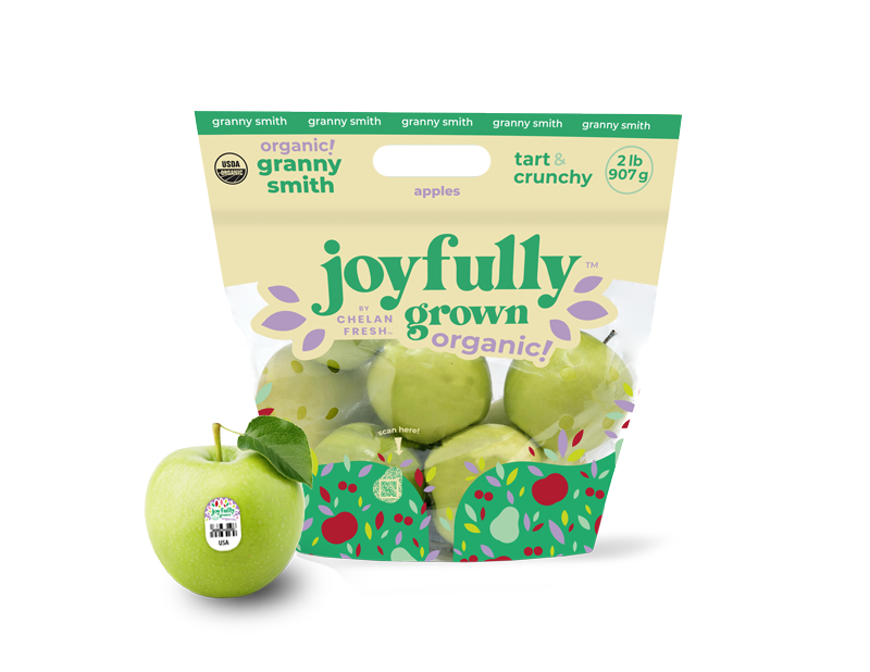Transparent Background Bag of Joyfully Grown Organic Granny Smith Apples