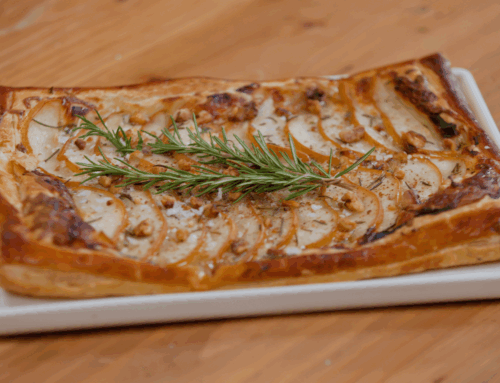 Savory Pear, Gorgonzola & Rosemary Galette with Balsamic Reduction & Walnuts